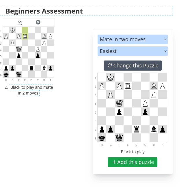 Create Chess Worksheets, Tests PDF printable